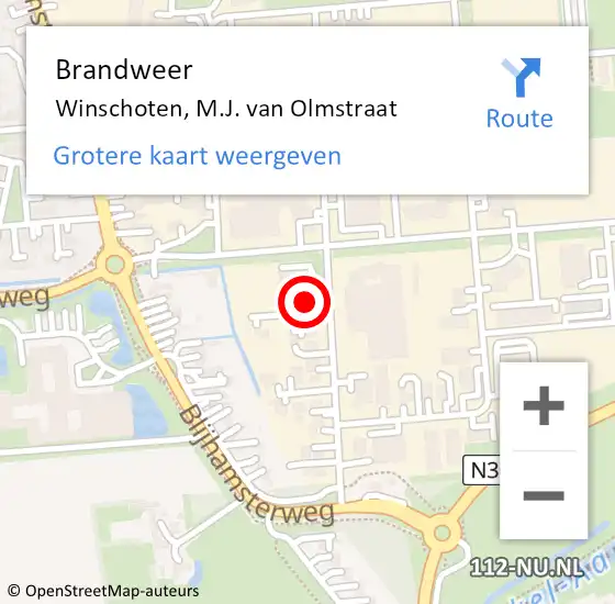 Locatie op kaart van de 112 melding: Brandweer Winschoten, M.J. van Olmstraat op 1 oktober 2021 06:22