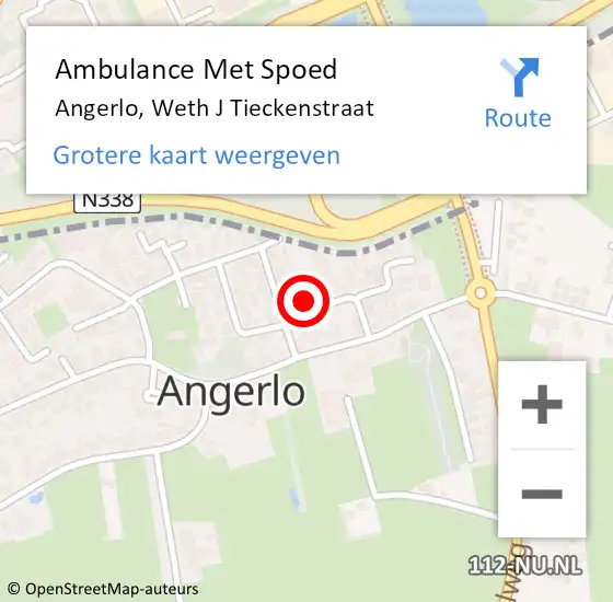 Locatie op kaart van de 112 melding: Ambulance Met Spoed Naar Angerlo, Weth J Tieckenstraat op 1 oktober 2021 06:26