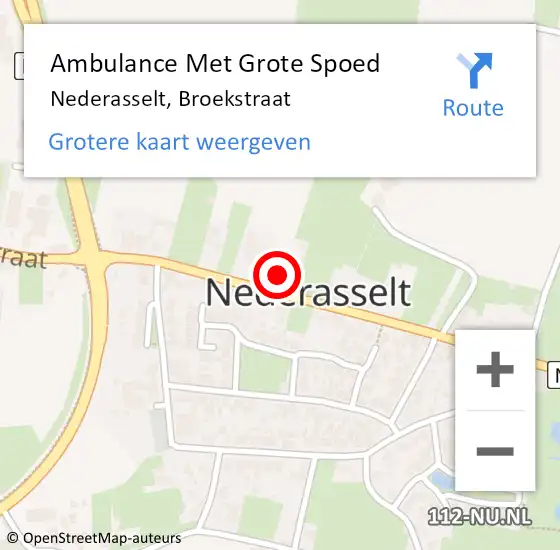 Locatie op kaart van de 112 melding: Ambulance Met Grote Spoed Naar Nederasselt, Broekstraat op 1 oktober 2021 07:11