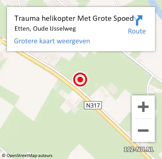 Locatie op kaart van de 112 melding: Trauma helikopter Met Grote Spoed Naar Etten, Oude IJsselweg op 1 oktober 2021 07:43