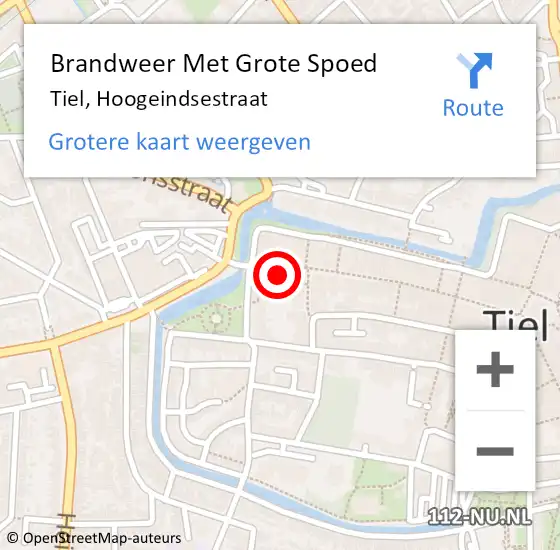 Locatie op kaart van de 112 melding: Brandweer Met Grote Spoed Naar Tiel, Hoogeindsestraat op 1 oktober 2021 07:58