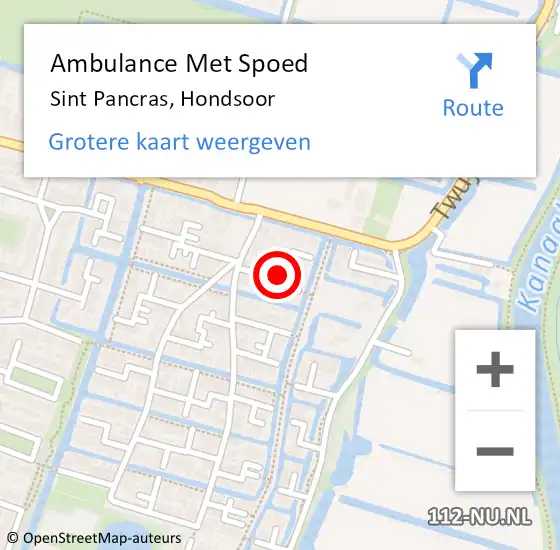 Locatie op kaart van de 112 melding: Ambulance Met Spoed Naar Sint Pancras, Hondsoor op 1 oktober 2021 08:28