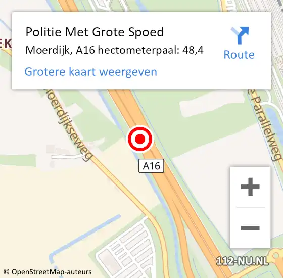 Locatie op kaart van de 112 melding: Politie Met Grote Spoed Naar Moerdijk, A16 hectometerpaal: 48,4 op 1 oktober 2021 08:37