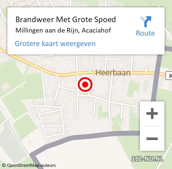 Locatie op kaart van de 112 melding: Brandweer Met Grote Spoed Naar Millingen aan de Rijn, Acaciahof op 1 oktober 2021 08:45