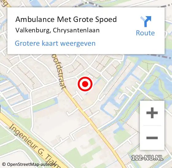 Locatie op kaart van de 112 melding: Ambulance Met Grote Spoed Naar Valkenburg, Chrysantenlaan op 1 oktober 2021 08:55