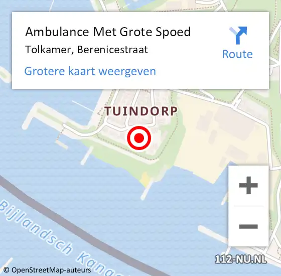 Locatie op kaart van de 112 melding: Ambulance Met Grote Spoed Naar Tolkamer, Berenicestraat op 1 oktober 2021 09:05