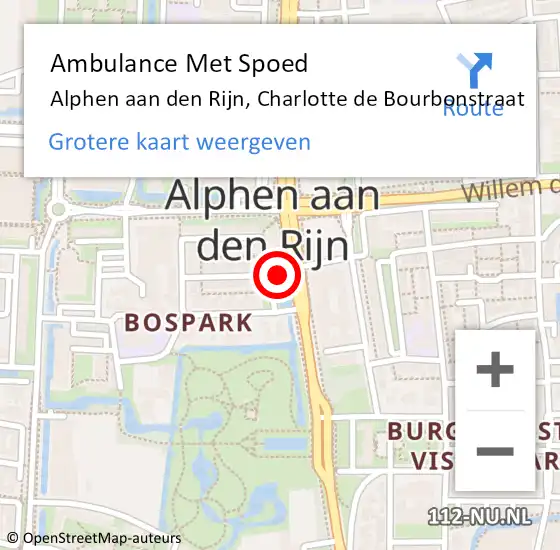 Locatie op kaart van de 112 melding: Ambulance Met Spoed Naar Alphen aan den Rijn, Charlotte de Bourbonstraat op 1 oktober 2021 09:08