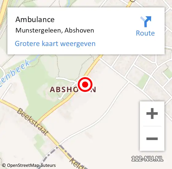 Locatie op kaart van de 112 melding: Ambulance Munstergeleen, Abshoven op 24 juni 2014 15:48