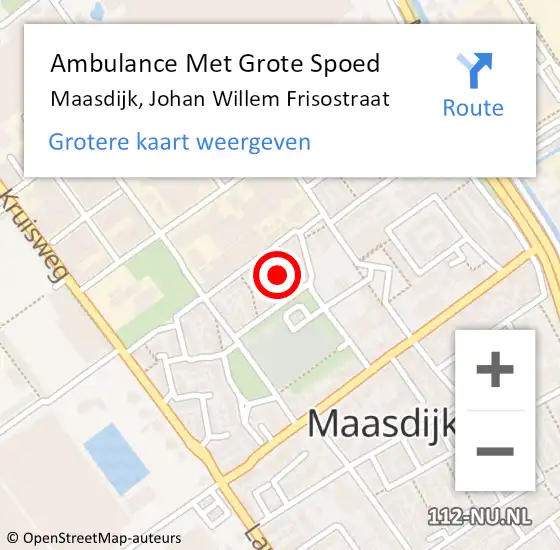 Locatie op kaart van de 112 melding: Ambulance Met Grote Spoed Naar Maasdijk, Johan Willem Frisostraat op 1 oktober 2021 09:51