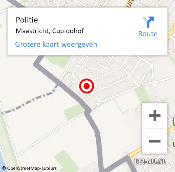 Locatie op kaart van de 112 melding: Politie Maastricht, Cupidohof op 1 oktober 2021 10:14