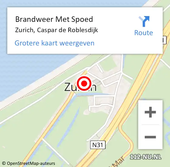 Locatie op kaart van de 112 melding: Brandweer Met Spoed Naar Zurich, Caspar de Roblesdijk op 1 oktober 2021 10:15