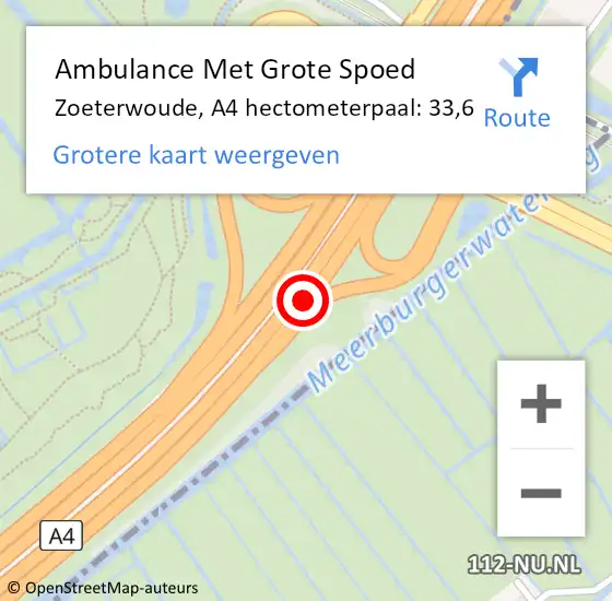 Locatie op kaart van de 112 melding: Ambulance Met Grote Spoed Naar Zoeterwoude, A4 hectometerpaal: 33,6 op 1 oktober 2021 10:37