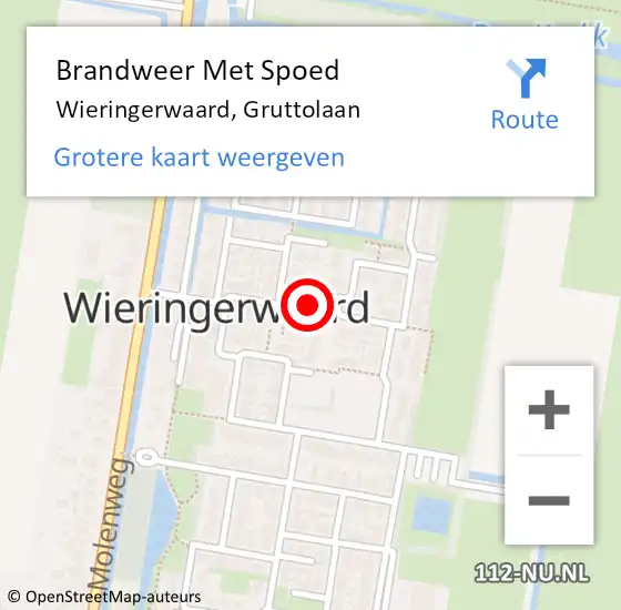 Locatie op kaart van de 112 melding: Brandweer Met Spoed Naar Wieringerwaard, Gruttolaan op 1 oktober 2021 10:56