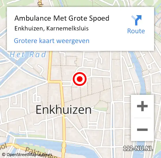 Locatie op kaart van de 112 melding: Ambulance Met Grote Spoed Naar Enkhuizen, Karnemelksluis op 1 oktober 2021 11:13