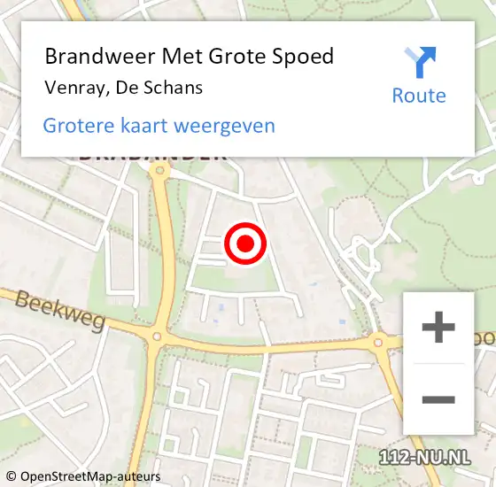 Locatie op kaart van de 112 melding: Brandweer Met Grote Spoed Naar Venray, De Schans op 1 oktober 2021 11:36