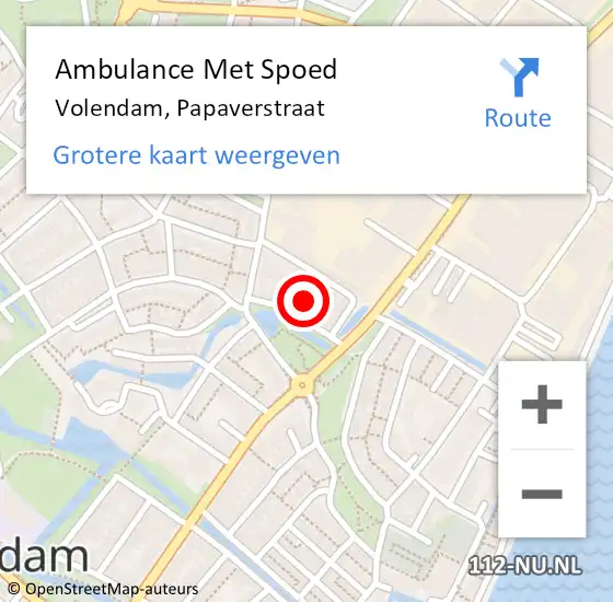 Locatie op kaart van de 112 melding: Ambulance Met Spoed Naar Volendam, Papaverstraat op 1 oktober 2021 11:54