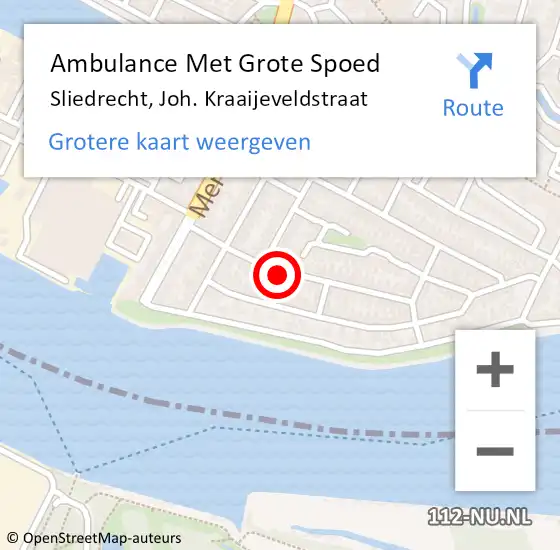 Locatie op kaart van de 112 melding: Ambulance Met Grote Spoed Naar Sliedrecht, Joh. Kraaijeveldstraat op 1 oktober 2021 11:55