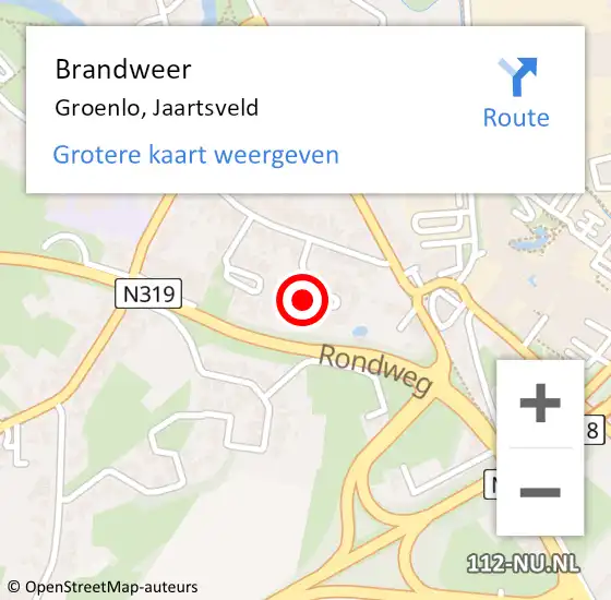 Locatie op kaart van de 112 melding: Brandweer Groenlo, Jaartsveld op 1 oktober 2021 12:27