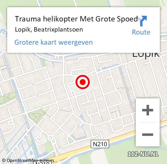 Locatie op kaart van de 112 melding: Trauma helikopter Met Grote Spoed Naar Lopik, Beatrixplantsoen op 1 oktober 2021 12:28