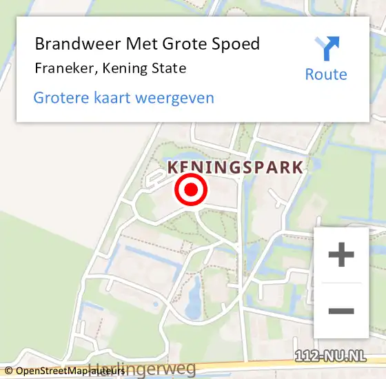 Locatie op kaart van de 112 melding: Brandweer Met Grote Spoed Naar Franeker, Kening State op 1 oktober 2021 12:31