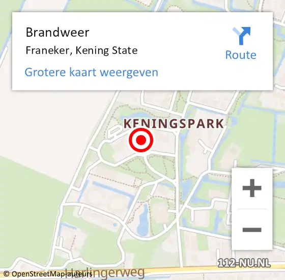 Locatie op kaart van de 112 melding: Brandweer Franeker, Kening State op 1 oktober 2021 12:33