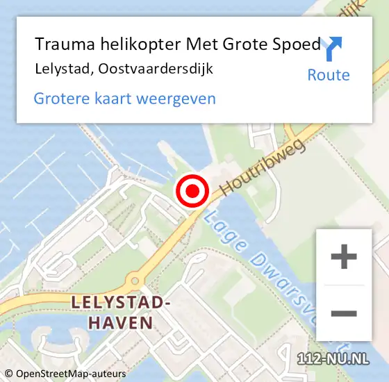 Locatie op kaart van de 112 melding: Trauma helikopter Met Grote Spoed Naar Lelystad, Oostvaardersdijk op 1 oktober 2021 12:43