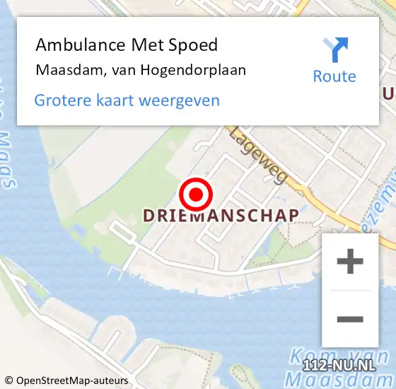 Locatie op kaart van de 112 melding: Ambulance Met Spoed Naar Maasdam, van Hogendorplaan op 1 oktober 2021 12:46