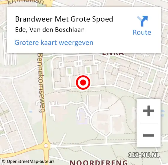 Locatie op kaart van de 112 melding: Brandweer Met Grote Spoed Naar Ede, Van den Boschlaan op 1 oktober 2021 13:13