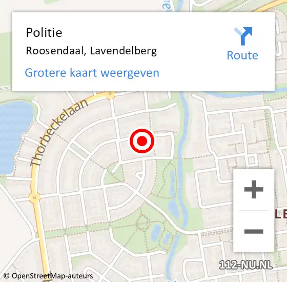 Locatie op kaart van de 112 melding: Politie Roosendaal, Lavendelberg op 1 oktober 2021 13:18