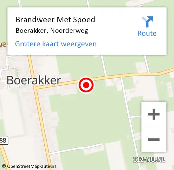 Locatie op kaart van de 112 melding: Brandweer Met Spoed Naar Boerakker, Noorderweg op 1 oktober 2021 13:33