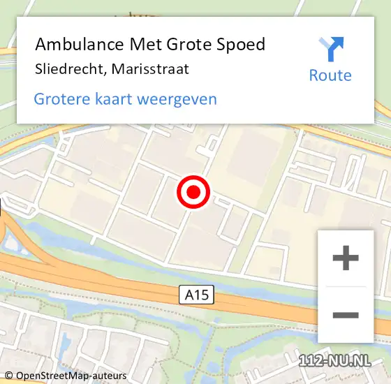 Locatie op kaart van de 112 melding: Ambulance Met Grote Spoed Naar Sliedrecht, Marisstraat op 1 oktober 2021 13:52