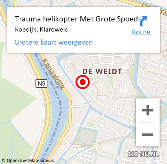 Locatie op kaart van de 112 melding: Trauma helikopter Met Grote Spoed Naar Koedijk, Klareweid op 1 oktober 2021 14:31
