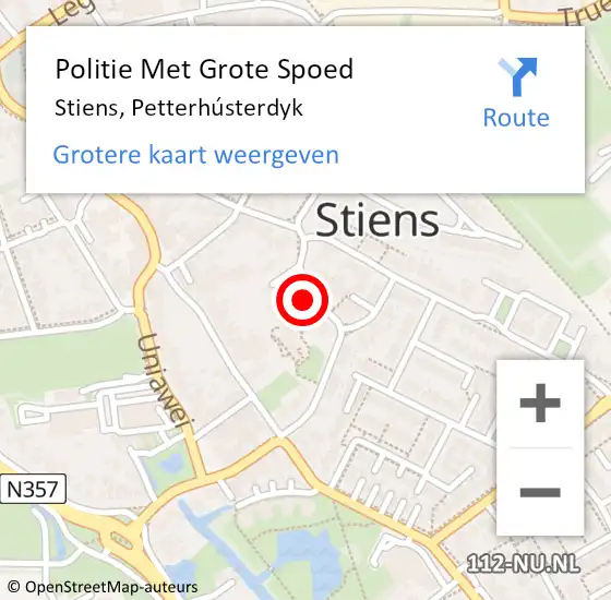 Locatie op kaart van de 112 melding: Politie Met Grote Spoed Naar Stiens, Petterhústerdyk op 1 oktober 2021 14:44