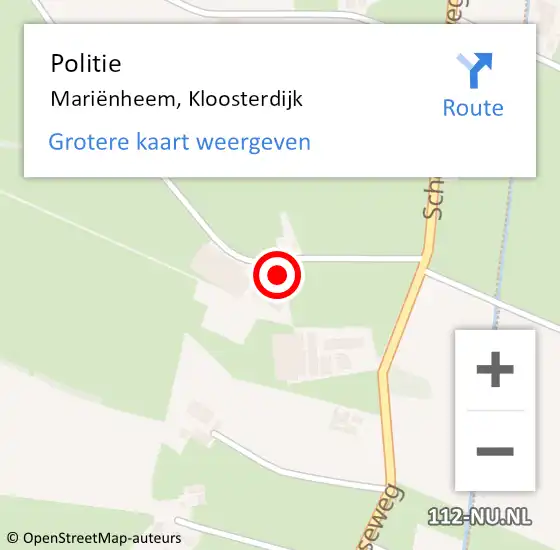 Locatie op kaart van de 112 melding: Politie Mariënheem, Kloosterdijk op 1 oktober 2021 14:47