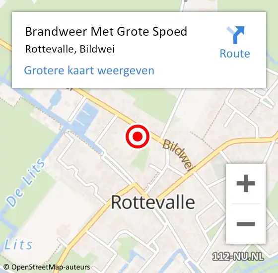 Locatie op kaart van de 112 melding: Brandweer Met Grote Spoed Naar Rottevalle, Bildwei op 1 oktober 2021 14:55