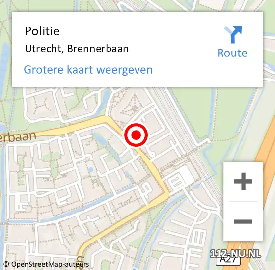 Locatie op kaart van de 112 melding: Politie Utrecht, Brennerbaan op 1 oktober 2021 15:44