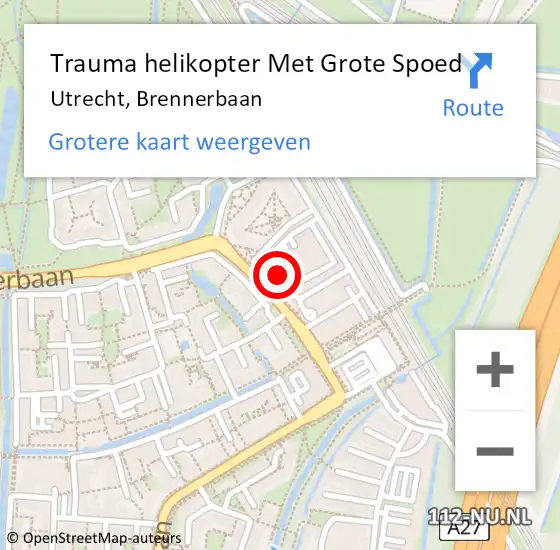 Locatie op kaart van de 112 melding: Trauma helikopter Met Grote Spoed Naar Utrecht, Brennerbaan op 1 oktober 2021 15:45