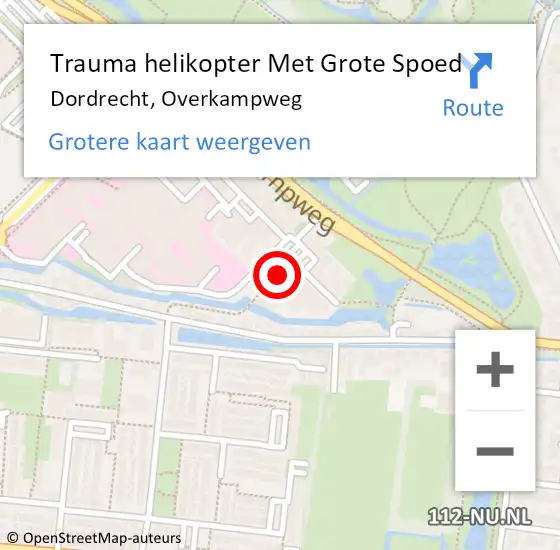 Locatie op kaart van de 112 melding: Trauma helikopter Met Grote Spoed Naar Dordrecht, Overkampweg op 1 oktober 2021 15:58