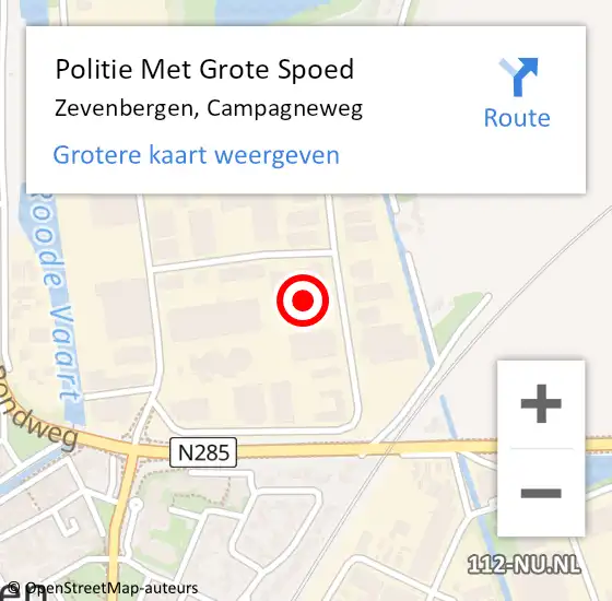 Locatie op kaart van de 112 melding: Politie Met Grote Spoed Naar Zevenbergen, Campagneweg op 1 oktober 2021 16:08