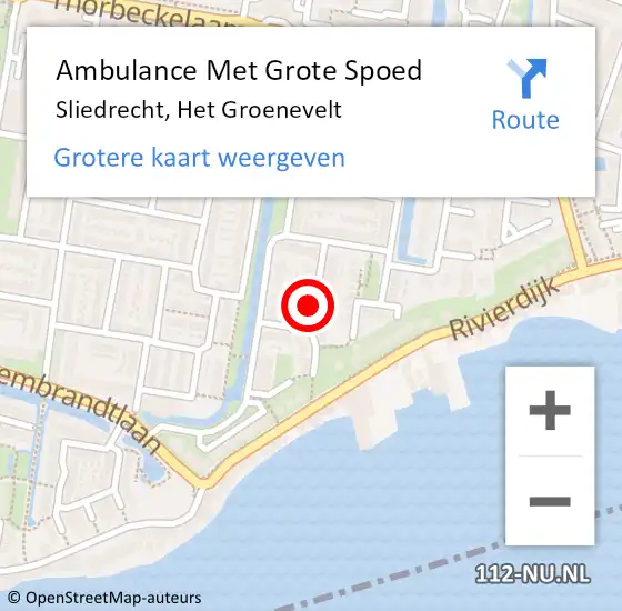 Locatie op kaart van de 112 melding: Ambulance Met Grote Spoed Naar Sliedrecht, Het Groenevelt op 1 oktober 2021 16:27