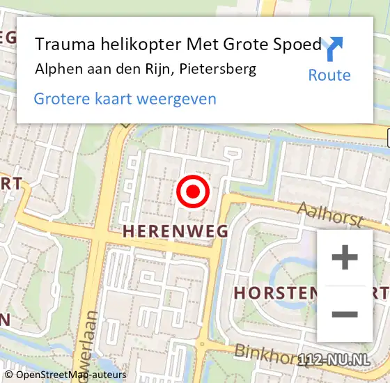 Locatie op kaart van de 112 melding: Trauma helikopter Met Grote Spoed Naar Alphen aan den Rijn, Pietersberg op 1 oktober 2021 16:42