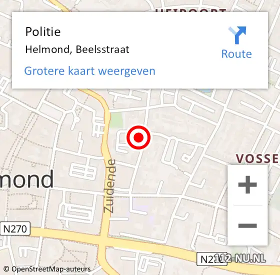 Locatie op kaart van de 112 melding: Politie Helmond, Beelsstraat op 1 oktober 2021 17:28