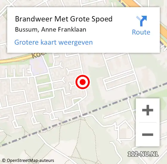 Locatie op kaart van de 112 melding: Brandweer Met Grote Spoed Naar Bussum, Anne Franklaan op 1 oktober 2021 17:53