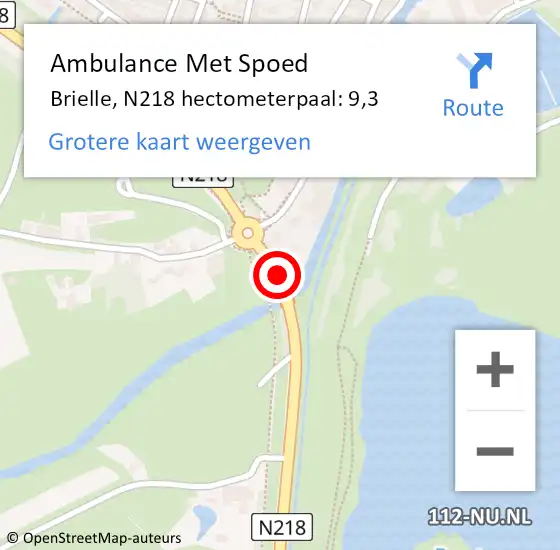 Locatie op kaart van de 112 melding: Ambulance Met Spoed Naar Brielle, N218 hectometerpaal: 9,3 op 1 oktober 2021 19:13