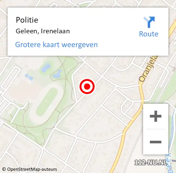 Locatie op kaart van de 112 melding: Politie Geleen, Irenelaan op 1 oktober 2021 19:24