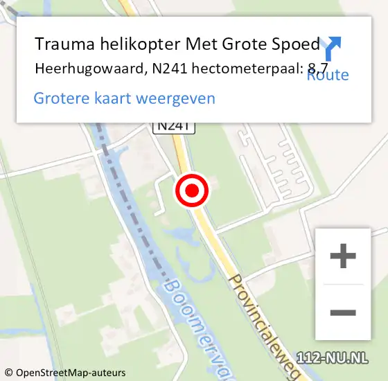 Locatie op kaart van de 112 melding: Trauma helikopter Met Grote Spoed Naar Heerhugowaard, N241 hectometerpaal: 8,7 op 1 oktober 2021 19:29