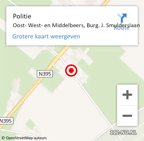 Locatie op kaart van de 112 melding: Politie Oost- West- en Middelbeers, Burg. J. Smulderslaan op 1 oktober 2021 20:31