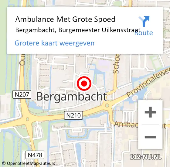 Locatie op kaart van de 112 melding: Ambulance Met Grote Spoed Naar Bergambacht, Burgemeester Uilkensstraat op 1 oktober 2021 21:01