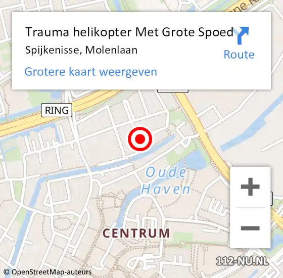 Locatie op kaart van de 112 melding: Trauma helikopter Met Grote Spoed Naar Spijkenisse, Molenlaan op 1 oktober 2021 22:10