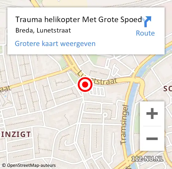 Locatie op kaart van de 112 melding: Trauma helikopter Met Grote Spoed Naar Breda, Lunetstraat op 1 oktober 2021 22:18